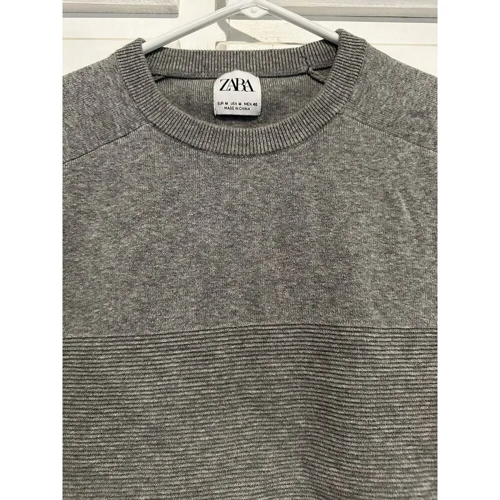 Zara Women's Gray Ribbed Long Sleeve Sweater Crewneck Textured Size MEDIUM - Picture 2 of 6